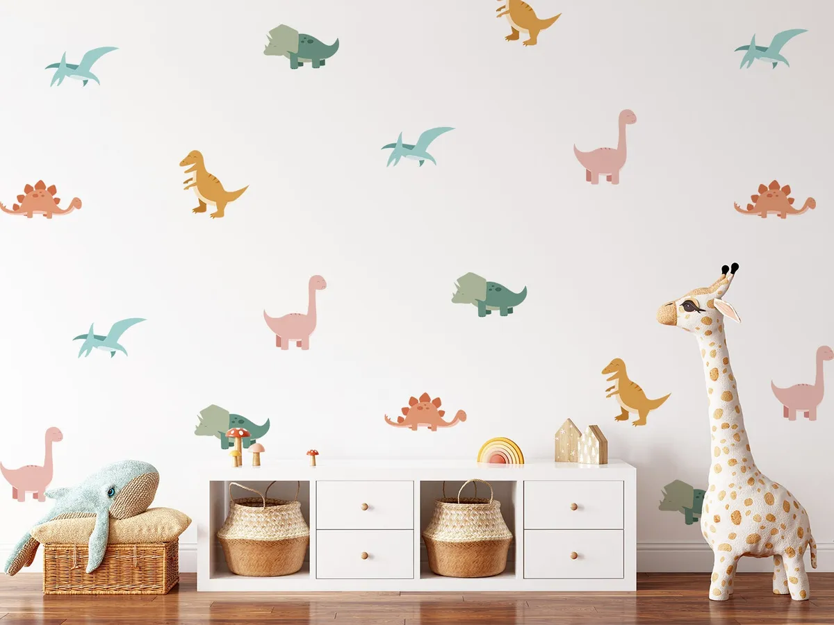 Dinosaury nálepky na stenu. Zábavné dinosaury (2) – Hravé nálepky na stenu pre deti