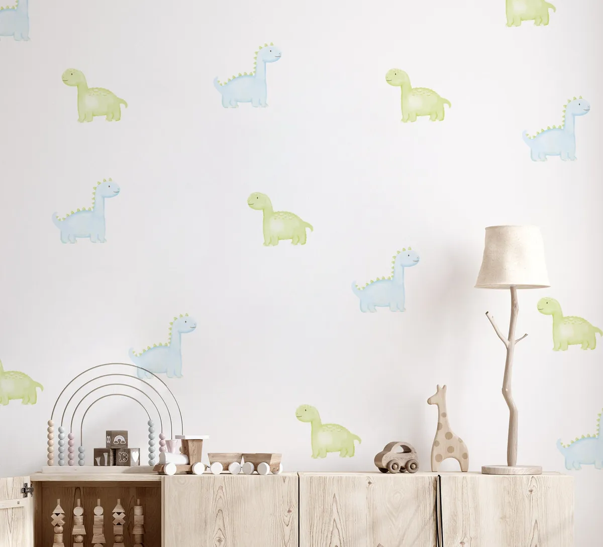 Dinosaury nálepky na stenu. Zelená Modrá dinosaury – Hravé nálepky na stenu pre deti