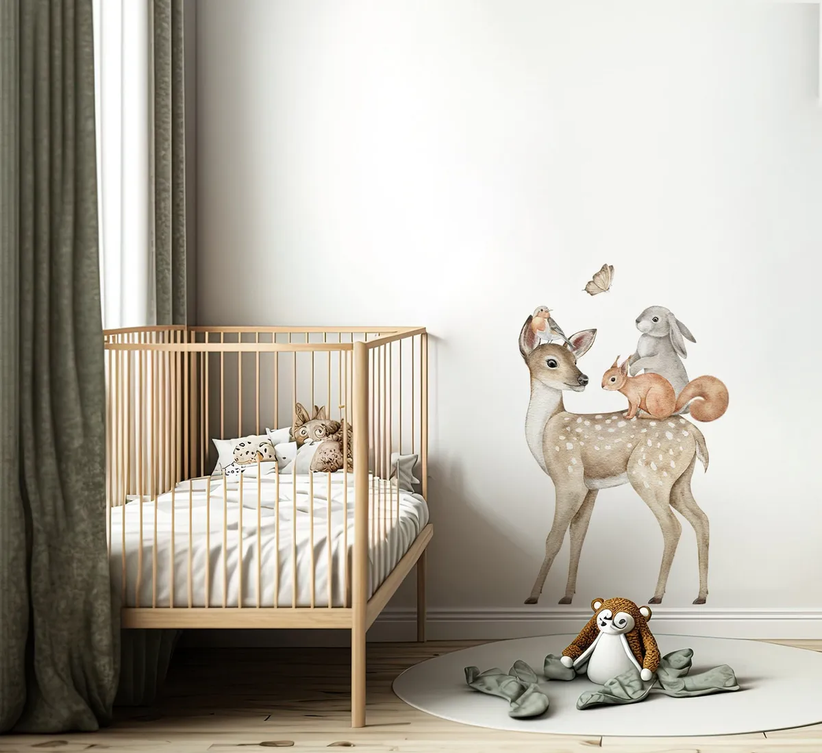 Lesná laň Nálepka na stenu. Lesné zvieratá pre deti – Hravé nálepky na stenu pre deti