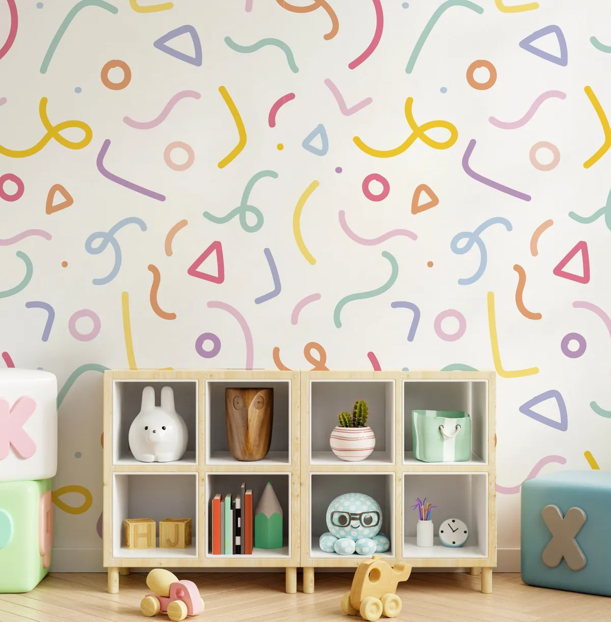 Nálepka na stenu Color Strips. Geometrické tvary – Samolepiace dekorácie na stenu