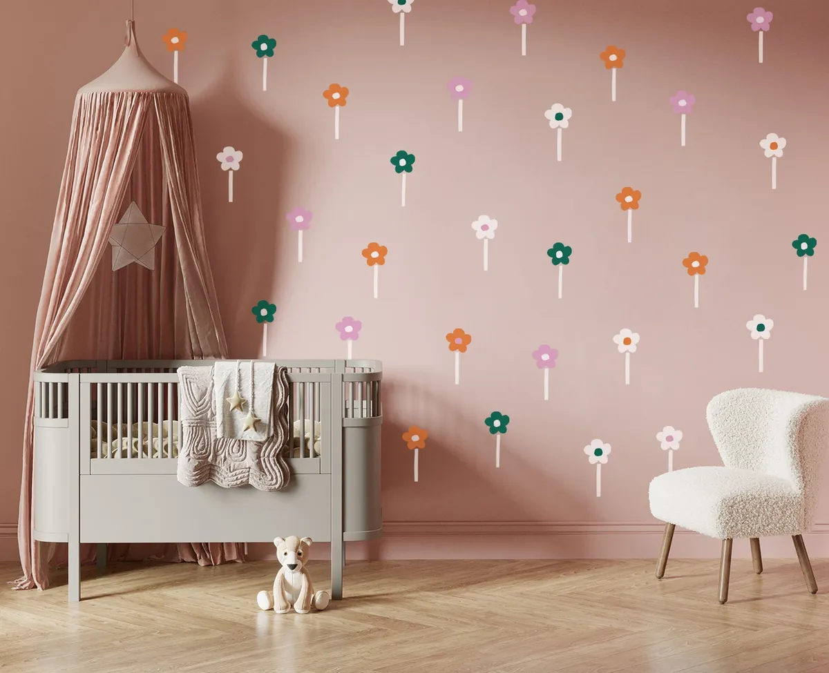 Kvetinové nálepky na stenu. Abstraktné kvetinové, farebné kvetinové nálepky na stenu (3) – Kvetinové nálepky na stenu do interiéru