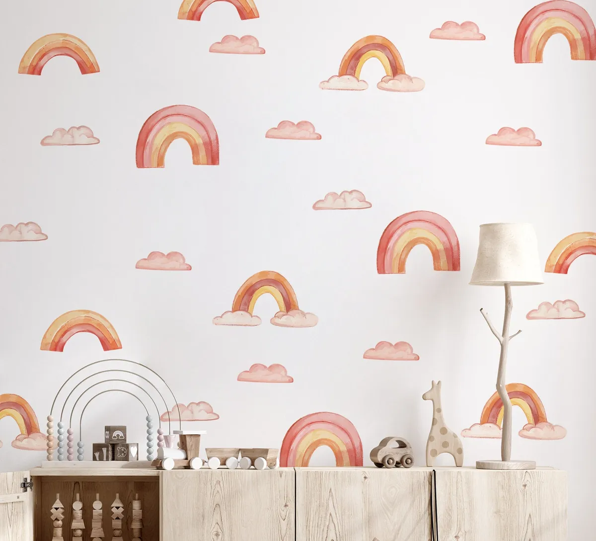 Boho Nálepky na stenu. Abstraktné dúhy, mraky, dáždniky (1) – Samolepiace dekorácie na stenu