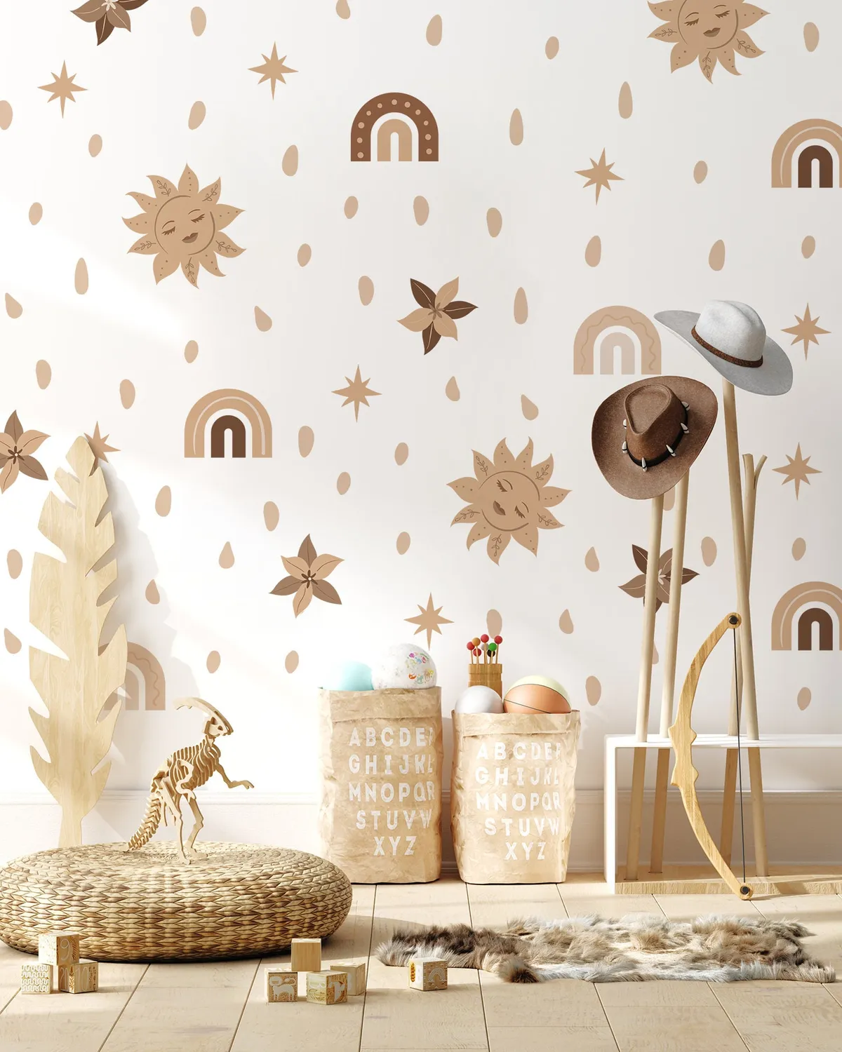 Boho Nálepky na stenu. Abstraktné slnko – Samolepiace dekorácie na stenu