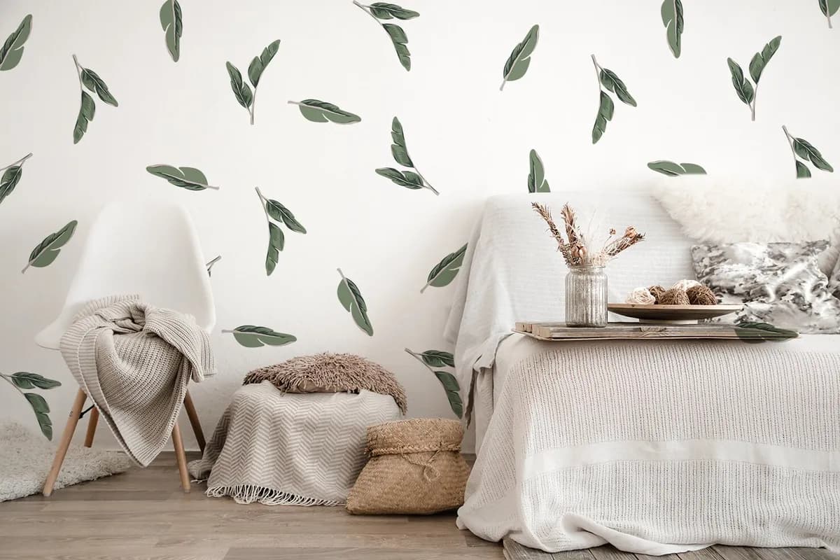 Boho Nálepky na stenu. Abstraktné listy (7) – Samolepiace dekorácie na stenu