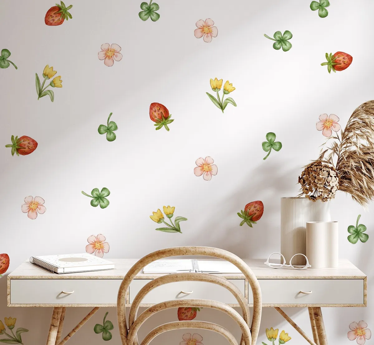 Kvetinové nálepky na stenu. Lesné kvetinové (2) – Kvetinové nálepky na stenu do interiéru