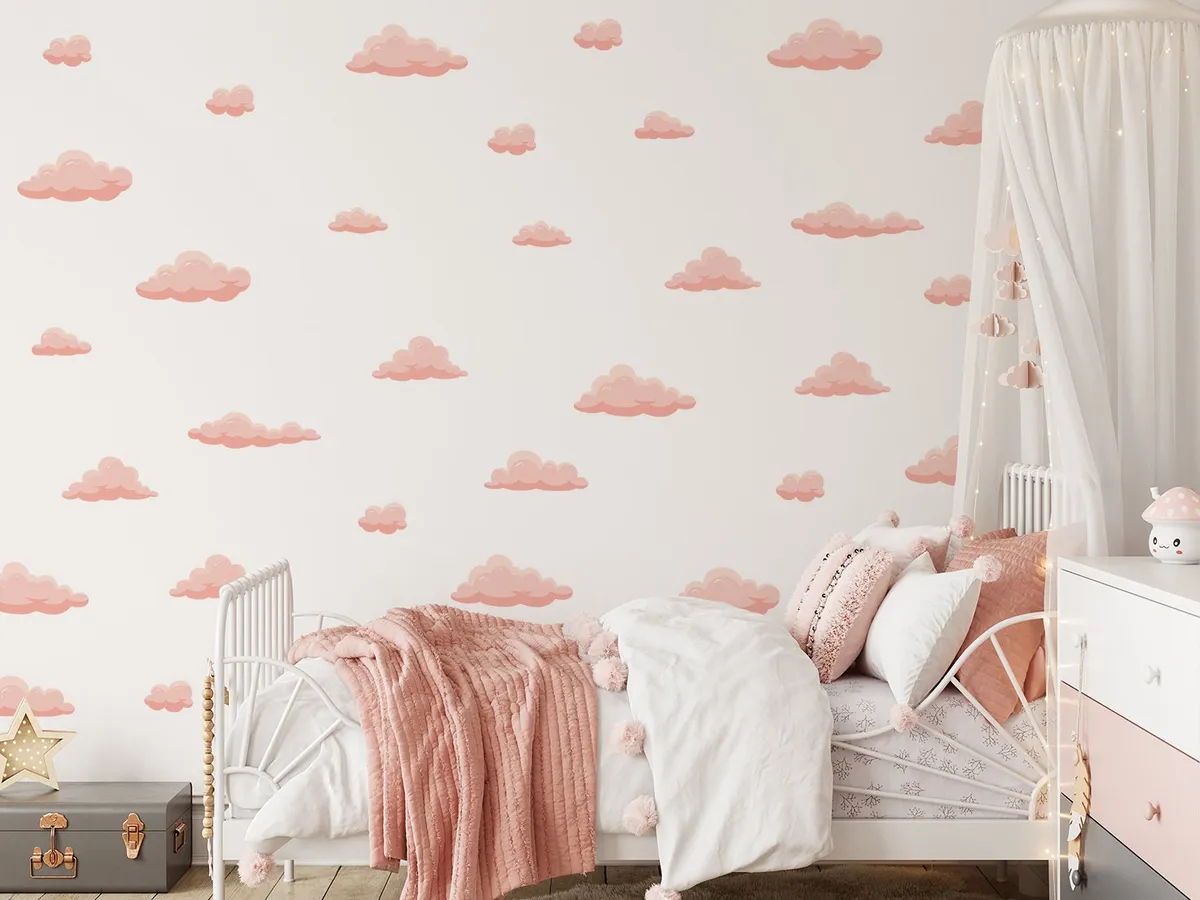 Nálepky na stenu Mraky. Ružové akvarelové mraky – Samolepiace dekorácie na stenu