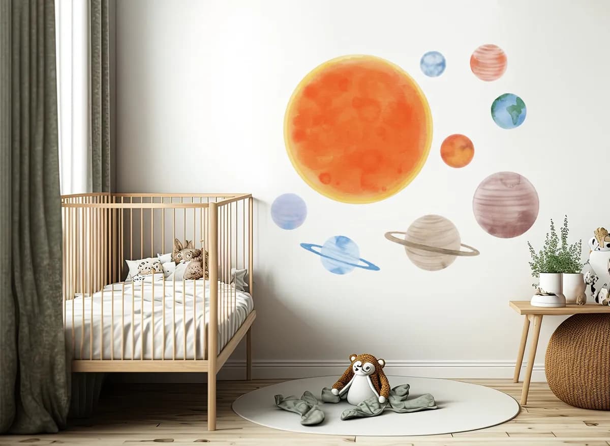 Slnečná sústava Nálepka na stenu. Vesmír pre detskú izbu – Samolepiace dekorácie na stenu