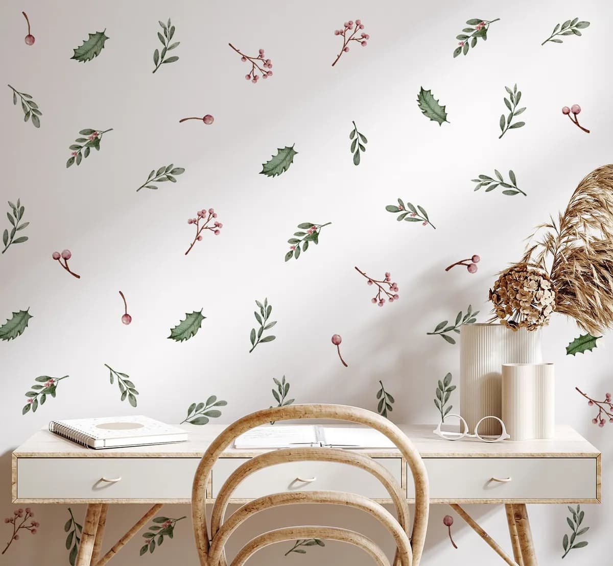 Boho Nálepky na stenu. Abstraktné listy (6) – Samolepiace dekorácie na stenu