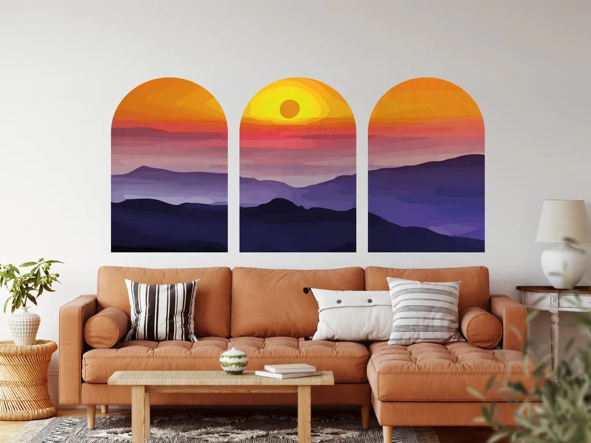 BOHO oblúk Nástenná samolepka. Boho oblúk východ slnka – Samolepiace dekorácie na stenu