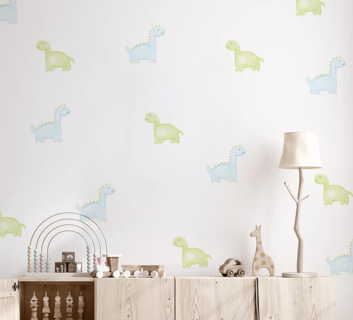 Dinosaury nálepky na stenu. Zelená Modrá dinosaury – Hravé nálepky na stenu pre deti