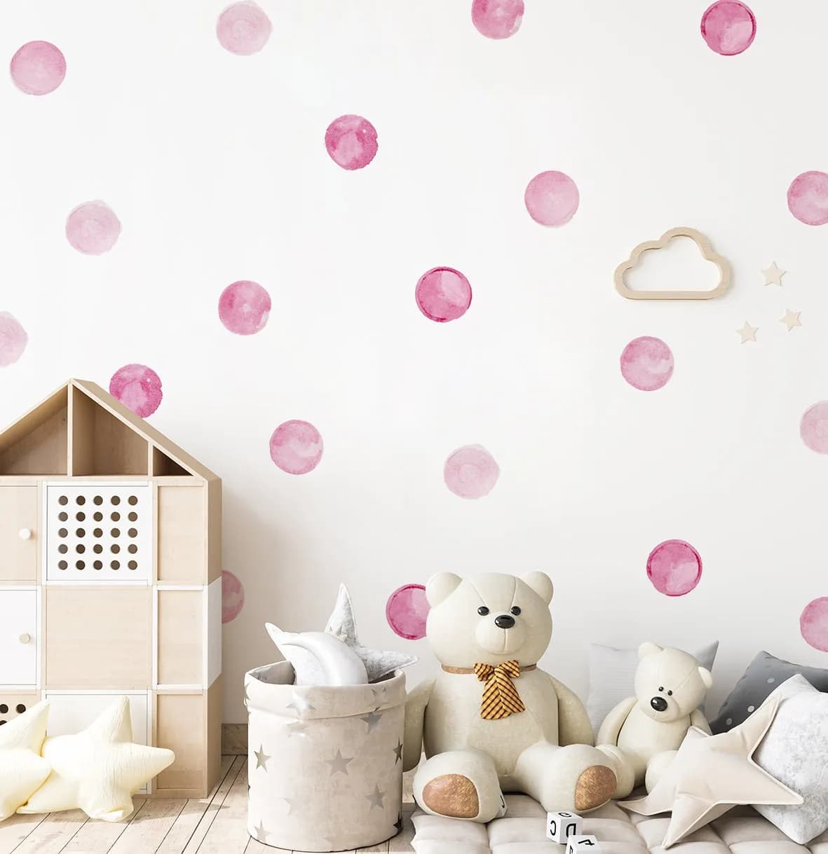 Bodky na stenu. Akvarelové bodky, ružove bodky na stenu – Samolepiace dekorácie na stenu