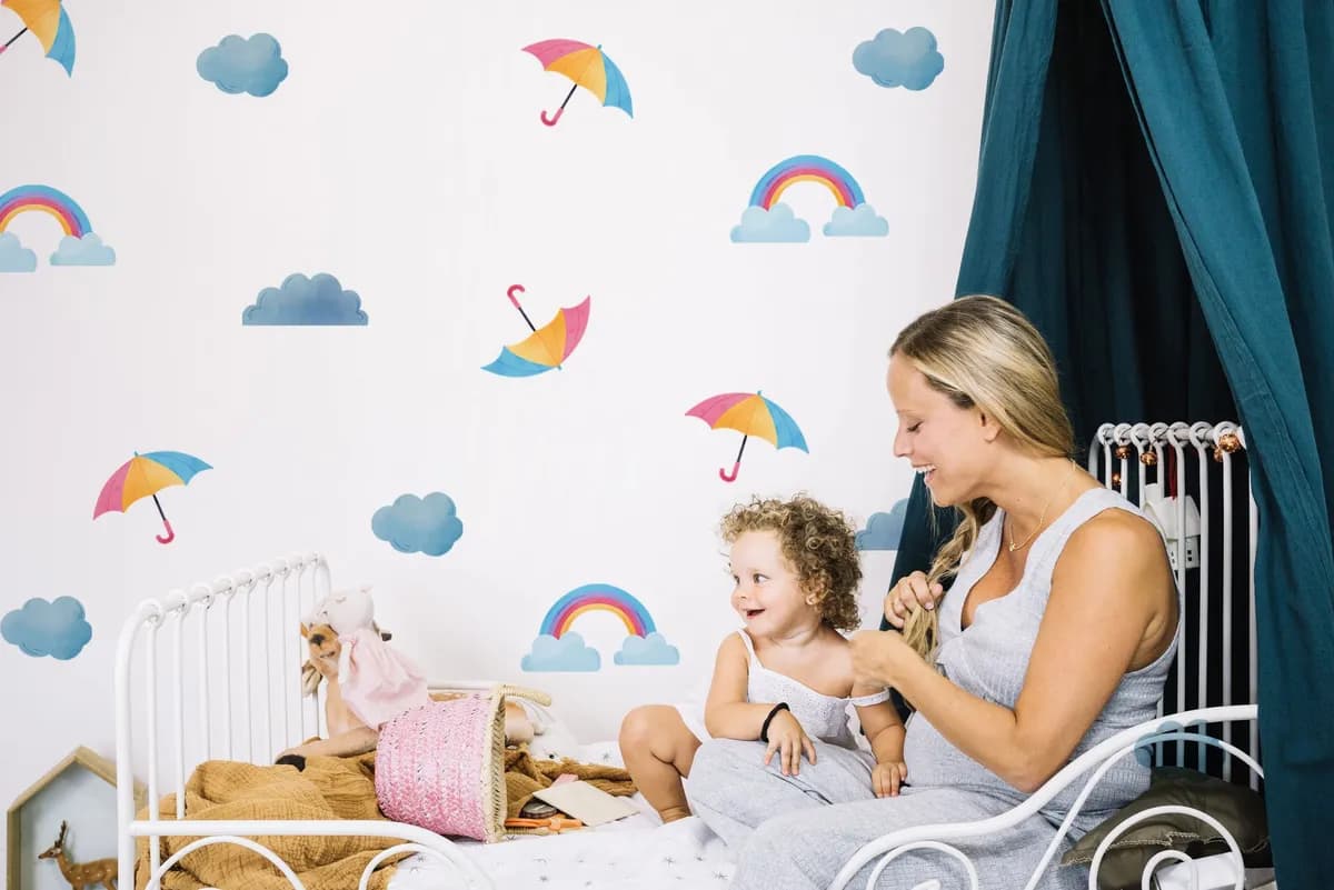 Boho Nálepky na stenu. Abstraktné dúhy, mraky, dáždniky – Samolepiace dekorácie na stenu