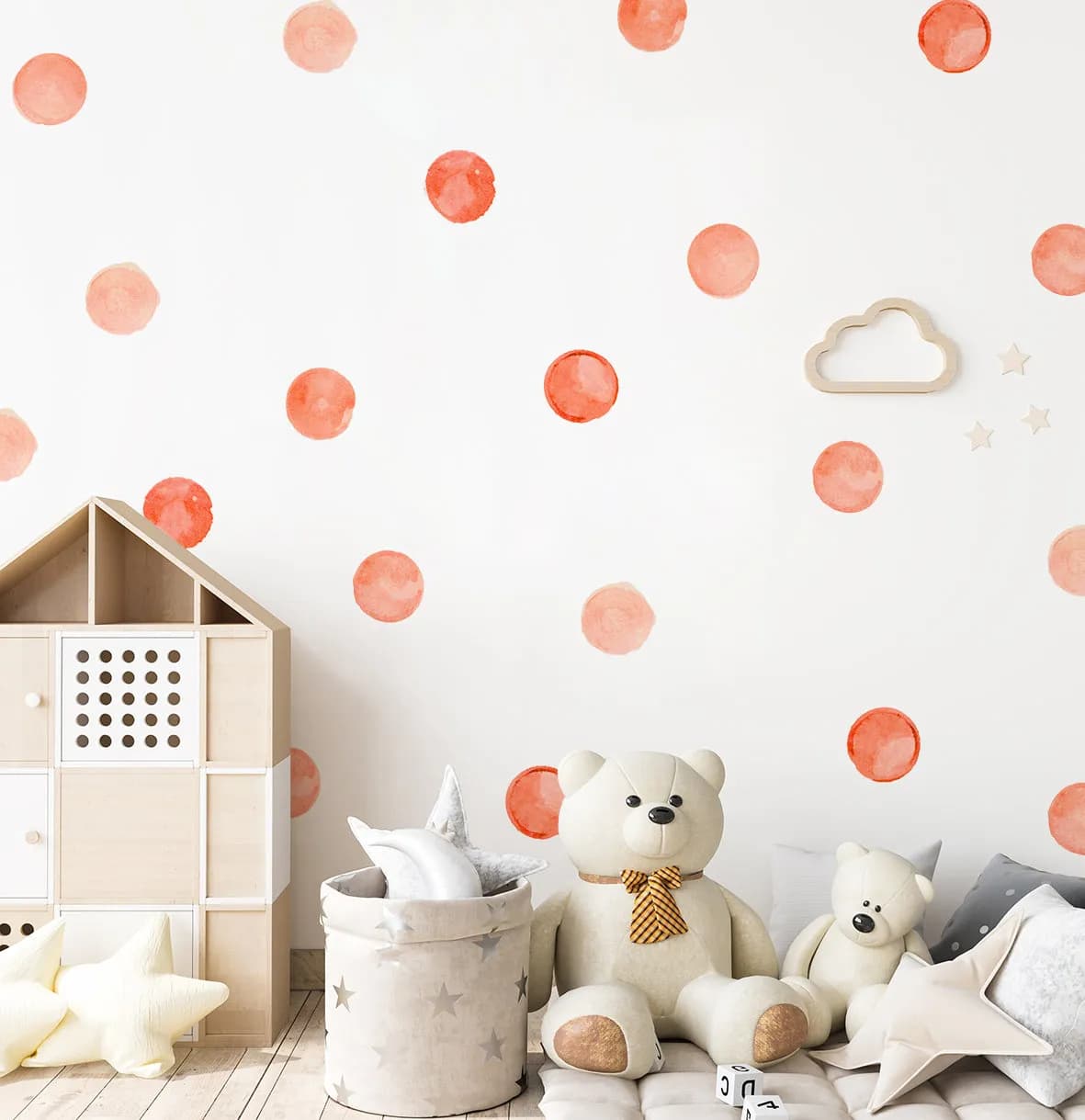 Bodky na stenu. Akvarelové bodky, oranžove bodky na stenu – Samolepiace dekorácie na stenu