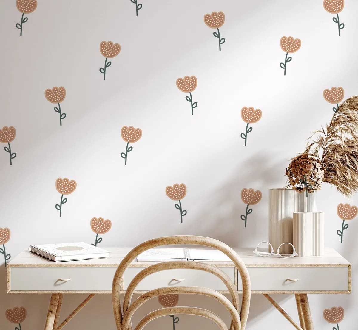 Kvetinové nálepky na stenu. Abstraktné kvetinové, pastelové kvetinové nálepky na stenu – Kvetinové nálepky na stenu do interiéru