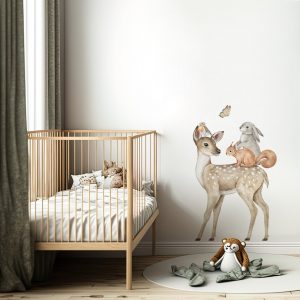 Lesná laň Nálepka na stenu. Lesné zvieratá pre deti – Hravé nálepky na stenu pre deti