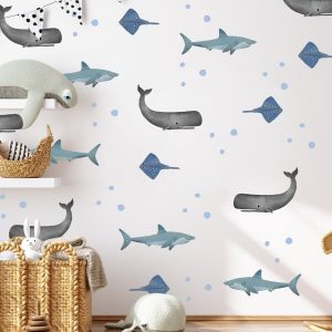 Samolepka na stenu zvierat oceánu. Abstraktné tvary – Hravé nálepky na stenu pre deti