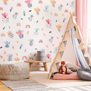 Kvetinové nálepky na stenu. Pastelové kvety (9) – Kvetinové nálepky na stenu do interiéru