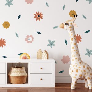 Kvetinové nálepky na stenu. Pastelové kvetinové – Kvetinové nálepky na stenu do interiéru