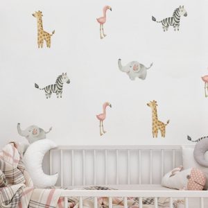 Samolepky na stenu Safari zvieratá. Divoké zvieratá – Hravé nálepky na stenu pre deti
