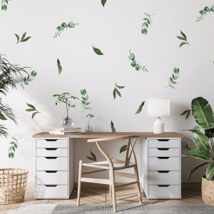 Kvetinové nálepky na stenu. Zelené listy – Kvetinové nálepky na stenu do interiéru