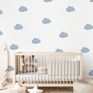 Nálepky na stenu s oblakmi. Modré akvarelové oblaky – Samolepiace dekorácie na stenu