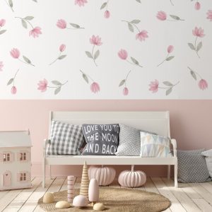 Kvetinové nálepky na stenu. Pastelové kvety (16) – Kvetinové nálepky na stenu do interiéru