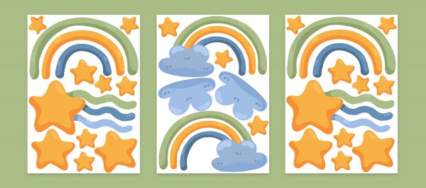 Boho nálepky na stenu. Abstraktné dúhy, mraky, hviezdy – Nálepky na stenu s hviezdami a oblohou 6 Objednajte tlač online – rýchlo a bez starostí. Doručenie po celom Slovensku. Letáky, vizitky, bannery, billboardy a viac. - Pastelové hviezdy a obloha – jemná dekorácia, ktorá prinesie do izby pokoj a teplo.