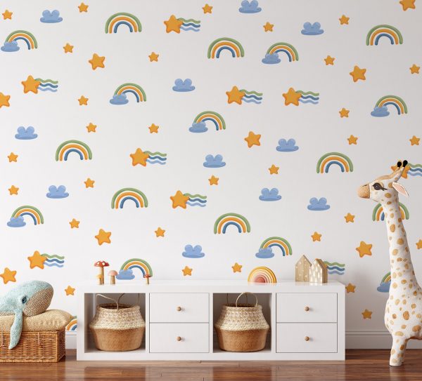 Boho nálepky na stenu. Abstraktné dúhy, mraky, hviezdy – Nálepky na stenu s hviezdami a oblohou 1 Objednajte tlač online – rýchlo a bez starostí. Doručenie po celom Slovensku. Letáky, vizitky, bannery, billboardy a viac. - Pastelové hviezdy a obloha – jemná dekorácia, ktorá prinesie do izby pokoj a teplo.