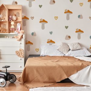 Obrovská sada samolepiek na stenu. Pastelové lesné huby – Samolepiace dekorácie na stenu