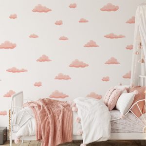 Nálepky na stenu Mraky. Ružové akvarelové mraky – Samolepiace dekorácie na stenu
