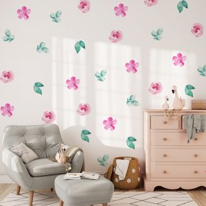 Kvetinové samolepky na stenu. Farebné kvetinové (9) – Kvetinové nálepky na stenu do interiéru