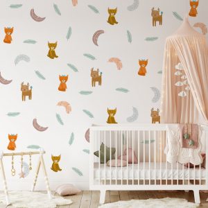 Boho Nálepky na stenu. Srna Lynx Fox nástenné dekorácie – Samolepiace dekorácie na stenu