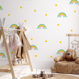 Nálepka na stenu dúha. Farebné dúhy a bodky – Samolepiace dekorácie na stenu