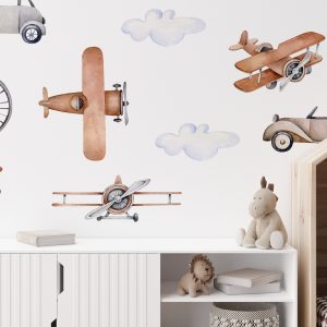 Obrovská sada nálepiek na stenu. Oblaky a lietadlá abstraktné – Samolepiace dekorácie na stenu