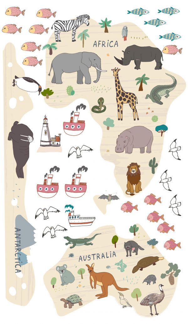 Zvieracia mapa sveta Nálepka na stenu. Dekorácie detskej izby – Hravé nálepky na stenu pre deti 6 Objednajte tlač online – rýchlo a bez starostí. Doručenie po celom Slovensku. Letáky, vizitky, bannery, billboardy a viac. - Hravé zvieratkové a dinosaurové motívy pre deti – farebné a veselé nálepky na stenu.