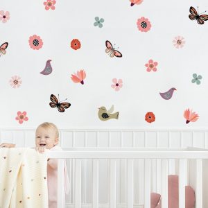 Kvetinové nálepky na stenu. Pastelové kvetinové (3) – Kvetinové nálepky na stenu do interiéru