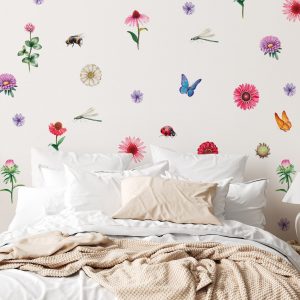 Kvetinové samolepky na stenu. Motýlích kvetov – Kvetinové nálepky na stenu do interiéru
