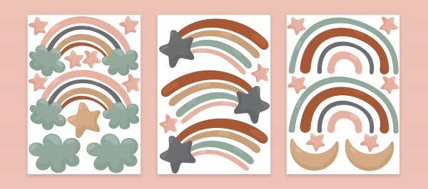Boho nálepky na stenu. Abstraktné dúhy, mraky, hviezdy (2) – Nálepky na stenu s hviezdami a oblohou 6 Objednajte tlač online – rýchlo a bez starostí. Doručenie po celom Slovensku. Letáky, vizitky, bannery, billboardy a viac. - Pastelové hviezdy a obloha – jemná dekorácia, ktorá prinesie do izby pokoj a teplo.