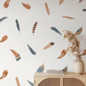 Boho Nálepky na stenu. Boho s perím (6) – Samolepiace dekorácie na stenu