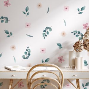 Kvetinové nálepky na stenu. Pastelové kvety (43) – Kvetinové nálepky na stenu do interiéru