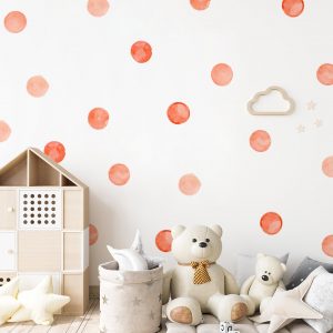 Bodky na stenu. Akvarelové bodky, oranžove bodky na stenu – Samolepiace dekorácie na stenu