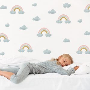 Boho nálepky na stenu. Abstraktné dúha, mraky – Samolepiace dekorácie na stenu