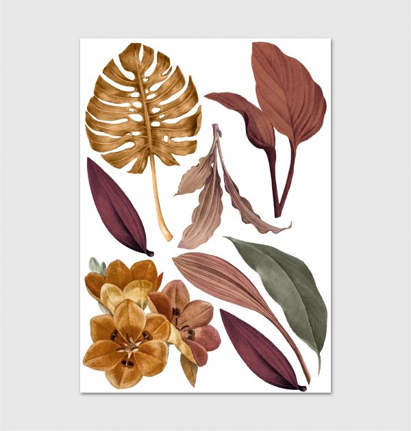 Kvetinové nálepky na stenu. Tropické listy (3) – Kvetinové nálepky na stenu do interiéru 3 Objednajte tlač online – rýchlo a bez starostí. Doručenie po celom Slovensku. Letáky, vizitky, bannery, billboardy a viac. - Elegantné kvetinové nálepky pre útulný domov. Kvalitná tlač, jednoduchá aplikácia.