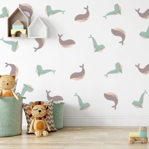 Veľryby nálepky na stenu. Zábavné veľryby (2) – Samolepiace dekorácie na stenu