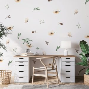 Kvetinové nálepky na stenu. Zelené listy (4) – Kvetinové nálepky na stenu do interiéru
