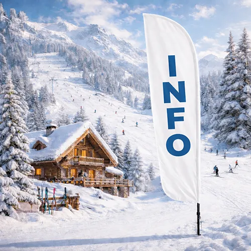 Beach Flag Standard INFO 1 Objednajte tlač online – rýchlo a bez starostí. Doručenie po celom Slovensku. Letáky, vizitky, bannery, billboardy a viac. - Beach flag je ľahký a stabilný reklamný systém vhodný na vonkajšie aj vnútorné použitie. Vďaka kombinácii hliníka a flexibilného sklolaminátu ponúka jednoduchú montáž, odolnosť voči vetru a profesionálny vzhľad za výbornú cenu.